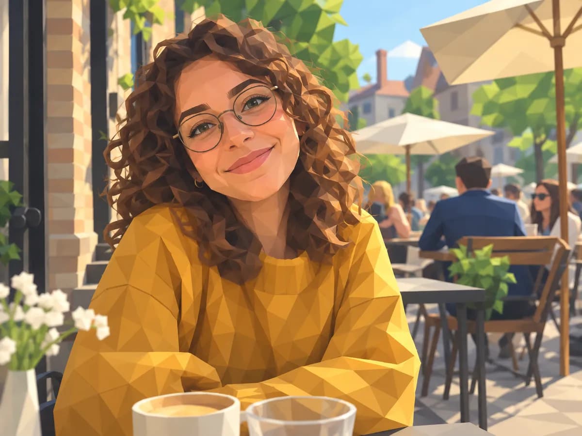 After: Woman at a cafe turned into Low-Poly 3D style